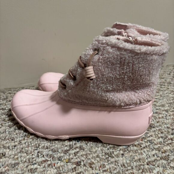 Sperry Saltwater Duck Boots Pink Rubber Fleece Teddy Waterproof- Size 8.5 - Picture 5 of 10